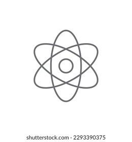 Atom related vector line icon. Vector outline illustration Isolated on white background. Nuclear energy source. Atom core with electrons orbits. Science, physics and chemistry symbol. Editable stroke