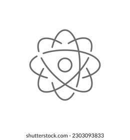 Icono de línea vector relacionado con átomos. Ilustración de contorno vectorial Aislada en fondo blanco. Fuente de energía nuclear. Núcleo átomo con órbitas de electrones. Símbolo de ciencia, física y química. Trazo editable
