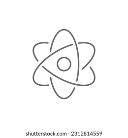 Icono de línea vector relacionado con átomos. Ilustración de contorno vectorial Aislada en fondo blanco. Fuente de energía nuclear. Núcleo átomo con órbitas de electrones. Símbolo de ciencia, física y química. Trazo editable