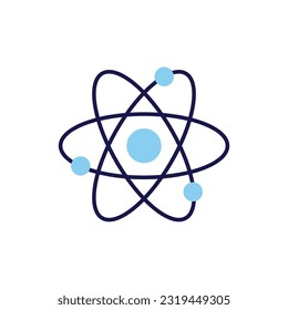 Icono de línea vector relacionado con átomos. Fuente de energía nuclear. Símbolo de ciencia. Modelo de estructura atómica. Electrones, neutrones y protones. Elementos del núcleo átomo. Materia nuclear y poder. Ilustración del vector