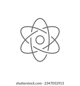 Atom related vector line icon. Vector outline illustration Isolated on white background. Nuclear energy source. Atom core with electrons orbits. Science, physics and chemistry symbol. Editable stroke