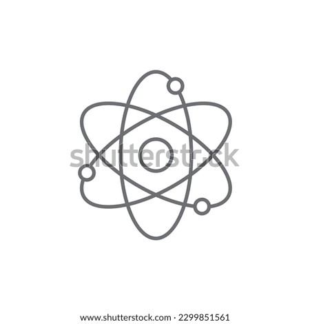 Atom related vector line icon. Vector outline illustration Isolated on white background. Nuclear energy source. Atom core with electrons orbits. Science, physics and chemistry symbol. Editable stroke