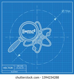Atom research vector blueprint icon. Physics science illustration