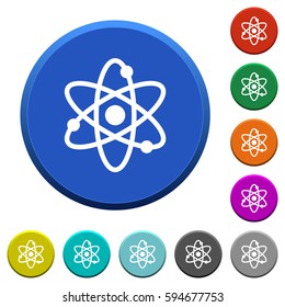 Atom round color beveled buttons with smooth surfaces and flat white icons