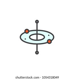 Atom round structure filled outline icon, line vector sign, linear colorful pictogram isolated on white. electron orbitals symbol, logo illustration. Pixel perfect vector graphics