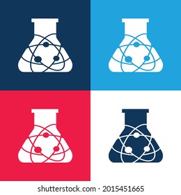 Atom Science Botella azul y rojo cuatro colores conjunto de iconos mínimo