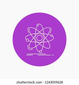 Atom, science, chemistry, Physics, nuclear White Line Icon in Circle background. vector icon illustration