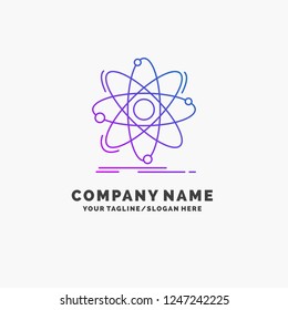 Atom, science, chemistry, Physics, nuclear Purple Business Logo Template. Place for Tagline