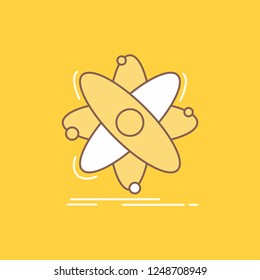 Atom, science, chemistry, Physics, nuclear Flat Line Filled Icon. Beautiful Logo button over yellow background for UI and UX, website or mobile application