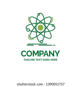 Atom, science, chemistry, Physics, nuclear Flat Business Logo template. Creative Green Brand Name Design.