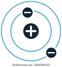 Atom science icon vector for atomic structure, chemistry, and physics. Great for illustrating scientific concepts, energy, and molecular research.