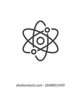 Ícone da linha Atom Science. Ícone de contorno vetor de uma estrutura de átomos com orbitais. Este símbolo de ícone é ótimo para temas de educação química, física e CTEM.