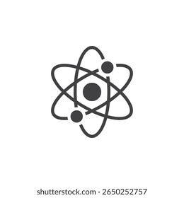 Ícone de vetor sólido da ciência do átomo. Um ícone de glifo de orbitais atômicos. Este símbolo de ícone reflete o sinal de física e o símbolo de educação química.