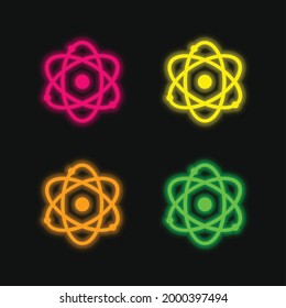 Atom Science Symbol four color glowing neon vector icon