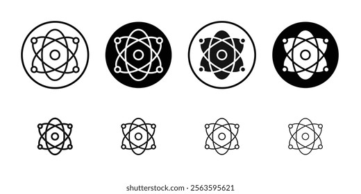 Atom scientific icon Flat outline fill set collection