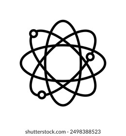 Marca lineal del logotipo del icono científico del átomo en blanco y negro