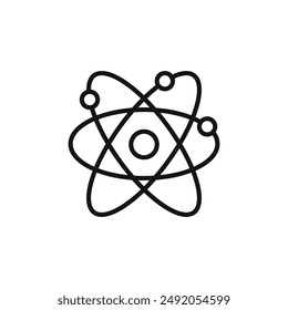 Atom scientific icon outline collection in black and on white background