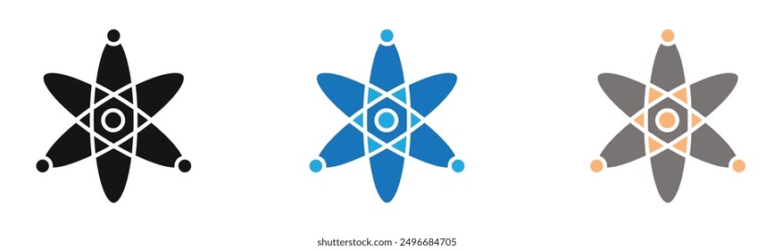 Atom scientific icon outline collection or set in black and white