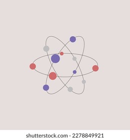 Atom. Scientific poster with atomic structure: nucleus of protons and neutrons, orbital electrons. Vector illustration. Symbol of nuclear energy, scientific research and molecular chemistry.