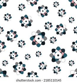 Atom in seamless pattern. Modern graphic elements flat style. Trendy minimal design for logo or presentations concept.