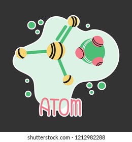 Atom sequence for medical design. Hand drawn vector on black backdrop