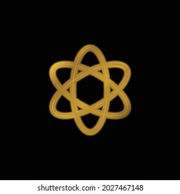 Forma Átomo. Icono metálico chapado en oro de ciencia o vector de logotipo