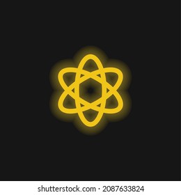 Atom Shape. Science yellow glowing neon icon