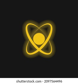 Atom Shape yellow glowing neon icon