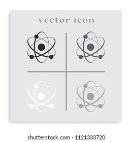 Atom sign flat black and white vector icon.