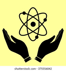 Atom sign. Flat style icon vector illustration.