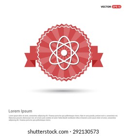 Atom sign icon - abstract logo type icon - Retro vintage badge and label red background. Vector illustration