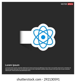 Atom sign icon - abstract logo type icon - abstract Blue button on white sticker shadow background. Vector illustration