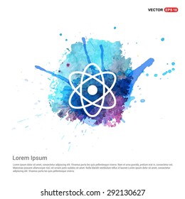 Atom sign icon - abstract logo type icon - Blue water color Paint splash beautiful background. Vector illustration