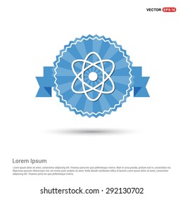 Atom sign icon - abstract logo type icon - Retro vintage badge and label Blue background. Vector illustration