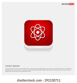 Atom sign icon - abstract logo type icon - Red abstract 3d button with light board and shadow on gray background. Vector illustration