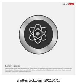 Atom sign icon - abstract logo type icon - Realistic Silver metal button abstract background. Vector illustration