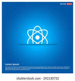 Atom sign icon - abstract logo type icon - abstract glowing blue background. Vector illustration