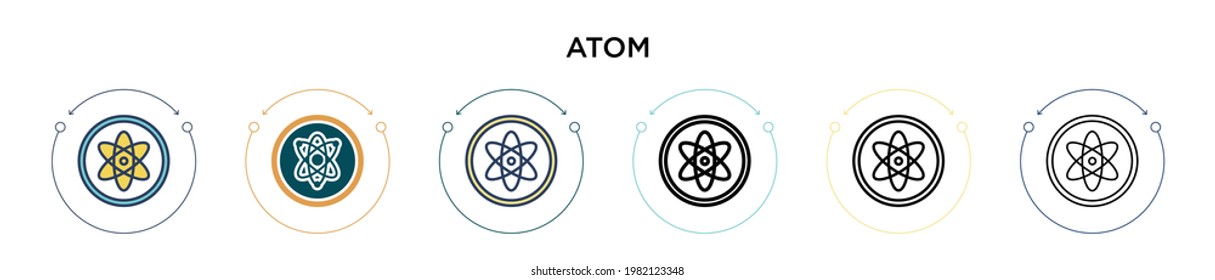 Atom sign icon in filled, thin line, outline and stroke style. Vector illustration of two colored and black atom sign vector icons designs can be used for mobile, ui, web