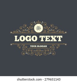 Atom sign icon. Atom part symbol. Flourishes calligraphic ornament. Vector