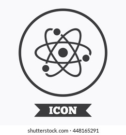 Atom sign icon. Atom part symbol. Graphic design element. Flat symbol in circle button. Vector