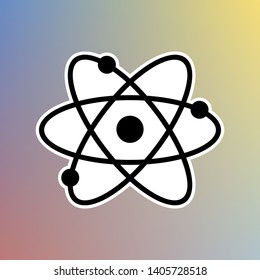 Atom sign illustration. Black icon in white shell at pastel color background. Illustration.