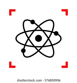 Atom sign illustration. Black icon in focus corners on white background. Isolated.