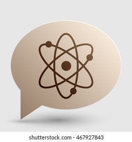 Atom sign illustration. Brown gradient icon on bubble with shadow.
