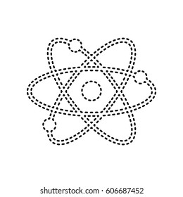 Atom sign illustration. Vector. Black dashed icon on white background. Isolated.