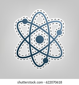 Atom sign illustration. Vector. Blue icon with outline for cutting out at gray background.