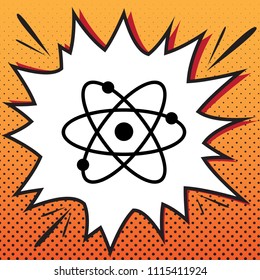 Atom sign illustration. Vector. Comics style icon on pop-art background.