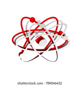 Atom sign illustration. Vector. Detachable paper icon with red body stock. Isolated.