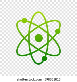 Atom sign illustration. Vector. Green gradient icon on transparent background.