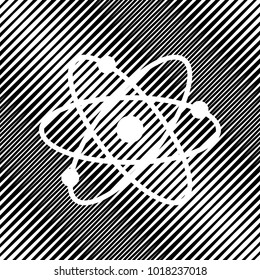 Atom sign illustration. Vector. Icon. Hole in moire background.