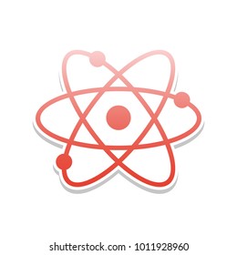 Atom sign illustration. Vector. Reddish icon with white and gray shadow on white background. Isolated.